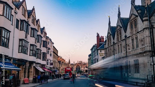 Time lapse view of Oxford high street towards Magdalen College before sunset photo