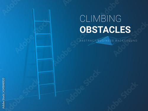 Abstract modern business background vector depicting climbing obstacles in shape of a ladder on blue background.