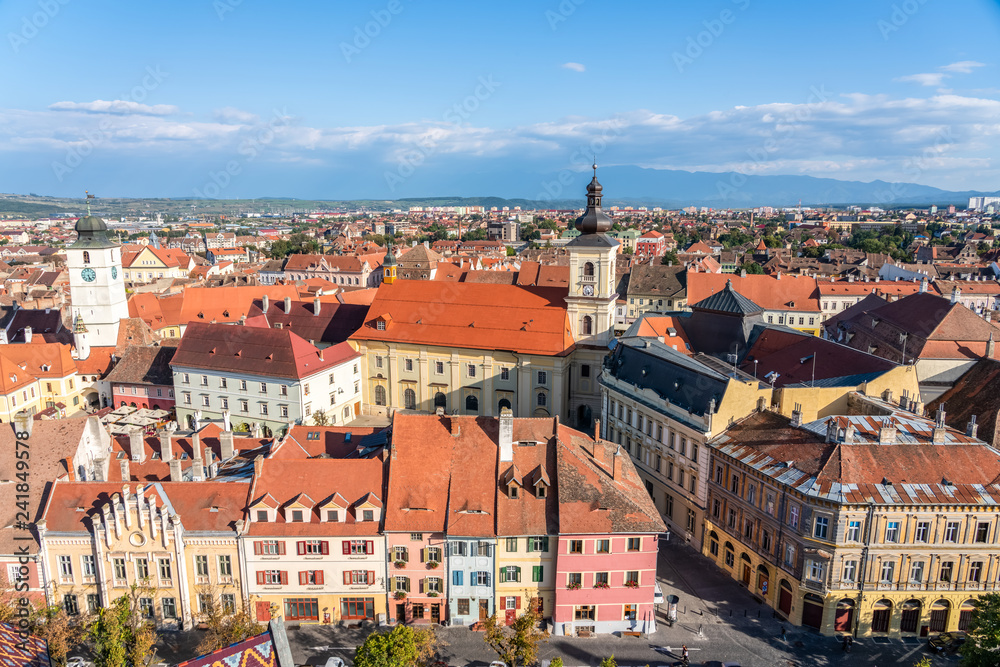 Fototapeta premium Aerial View Of Sibiu City Skyline In Romania