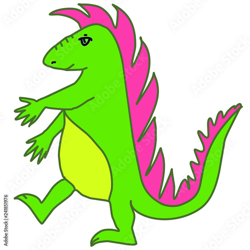 Bright colorful dinosaur yellow, green, purple colors. Friendly dino design for kids room, t shirts, prints, posters, toys, decor. Mythology animal, cute cartoon character