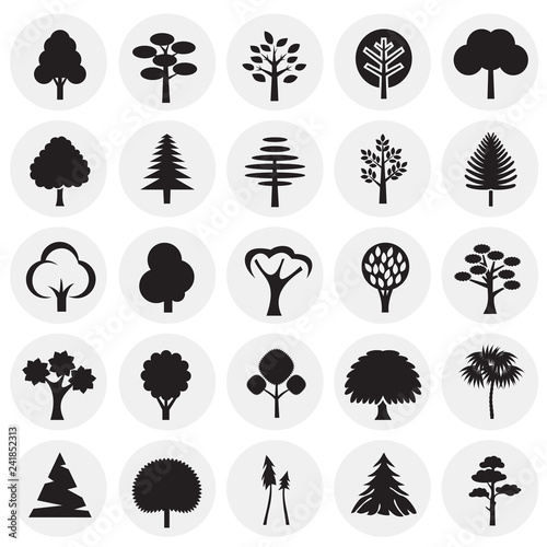Trees icon set on circles background for graphic and web design, Modern simple vector sign. Internet concept. Trendy symbol for website design web button or mobile app