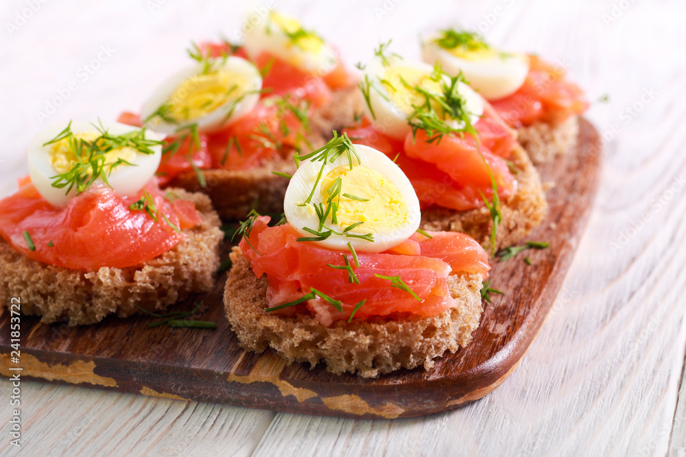 Snacks with salmon, quill egg Snacks with salmon, quill egg