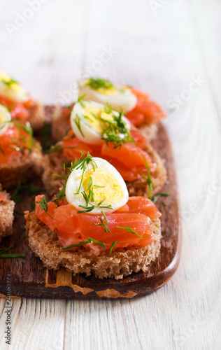 Snacks with salmon, quill egg