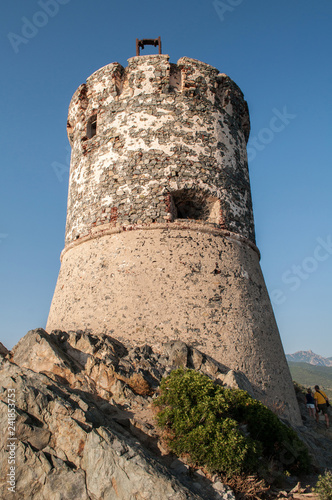 An old defense tower on the coast of the island of Corsica, France