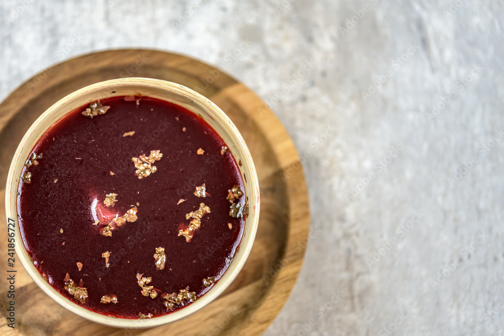 Traditional Polish soup made of red beetroot - red borsch - top view - copy space. Traditional Polish soup made of red beetroot - red borsch - top view - copy space.