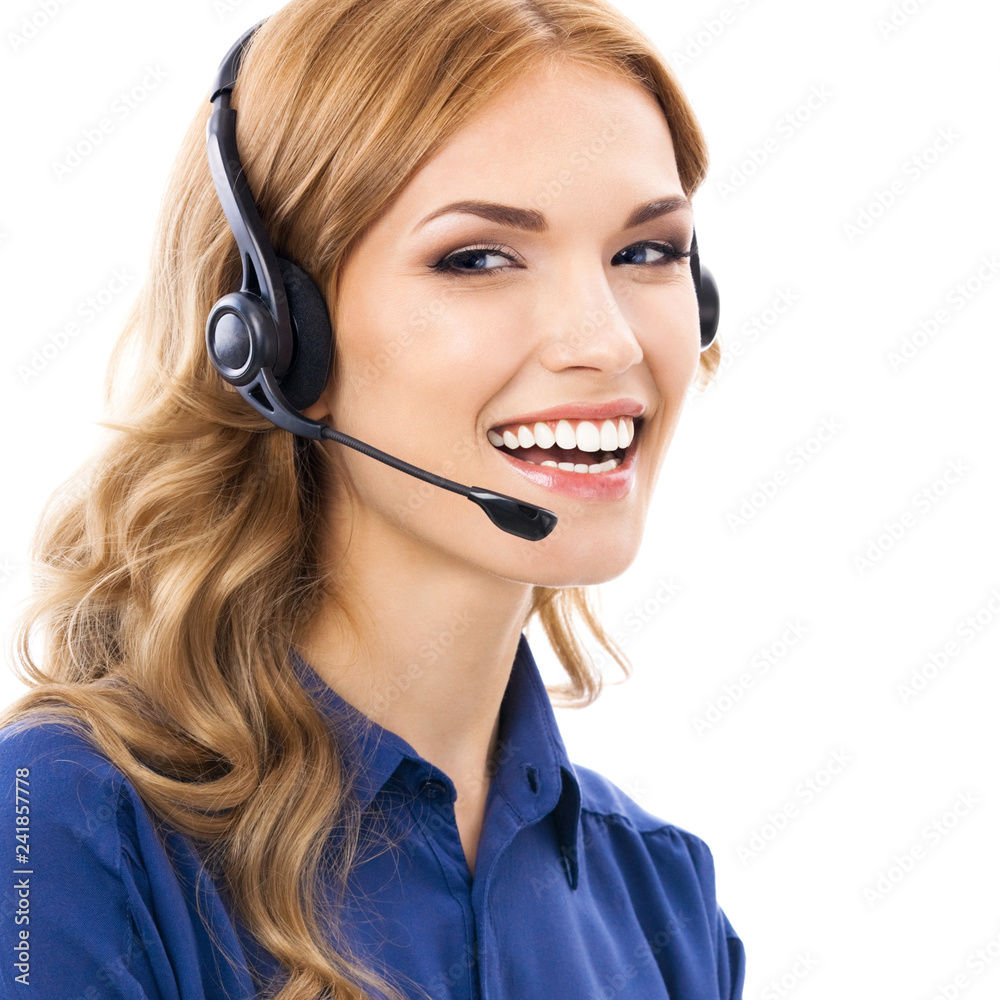 Support phone operator in headset, isolated Support phone operator in headset, isolated
