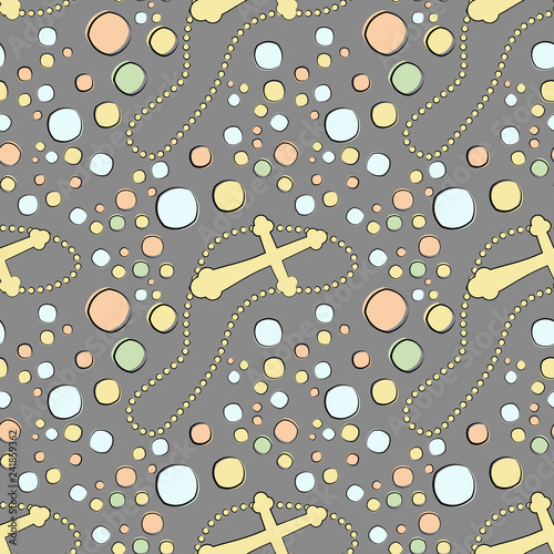 Vectron seamless pattern of elements drawn manually in the style of doodle. Christening, angel, religion, church. Used for wallpapers, backgrounds, wrapping paper