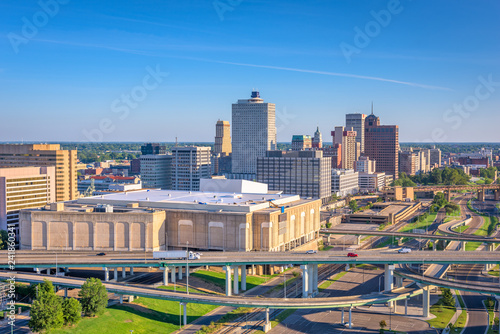 Memphis, Tennessee, USA downtown city skyline over highways