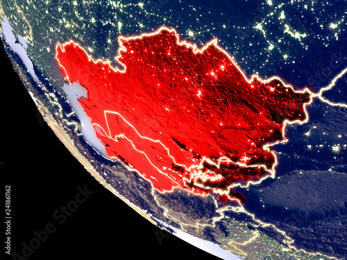 Bild auf Leinwand Orbit view of Central Asia at night with bright city lights