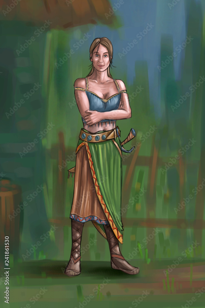 Concept art digital painting or illustration of fantasy beautiful young village woman or countrywoman or villager. Concept art digital painting or illustration of fantasy beautiful young village woman or countrywoman or villager.