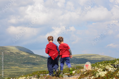 Kids hiking in Norway