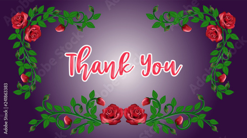 Thank You Card Design With Handwriting Text And Rose Vines Flourishes