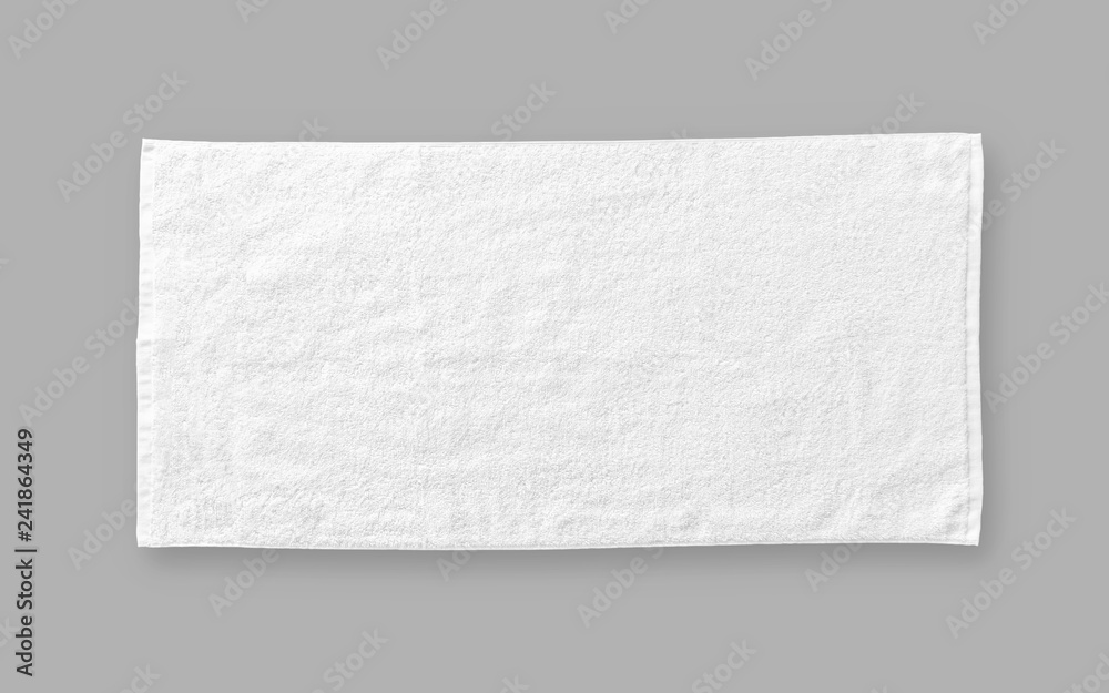 White cotton towel mock up template fabric wiper isolated on grey background with clipping path, flat lay top view - obrazy, fototapety, plakaty 