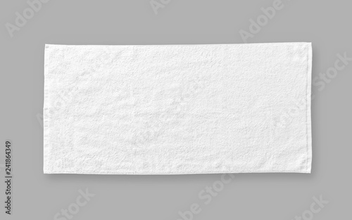 Photo White cotton towel mock up template fabric wiper isolated on grey background wit