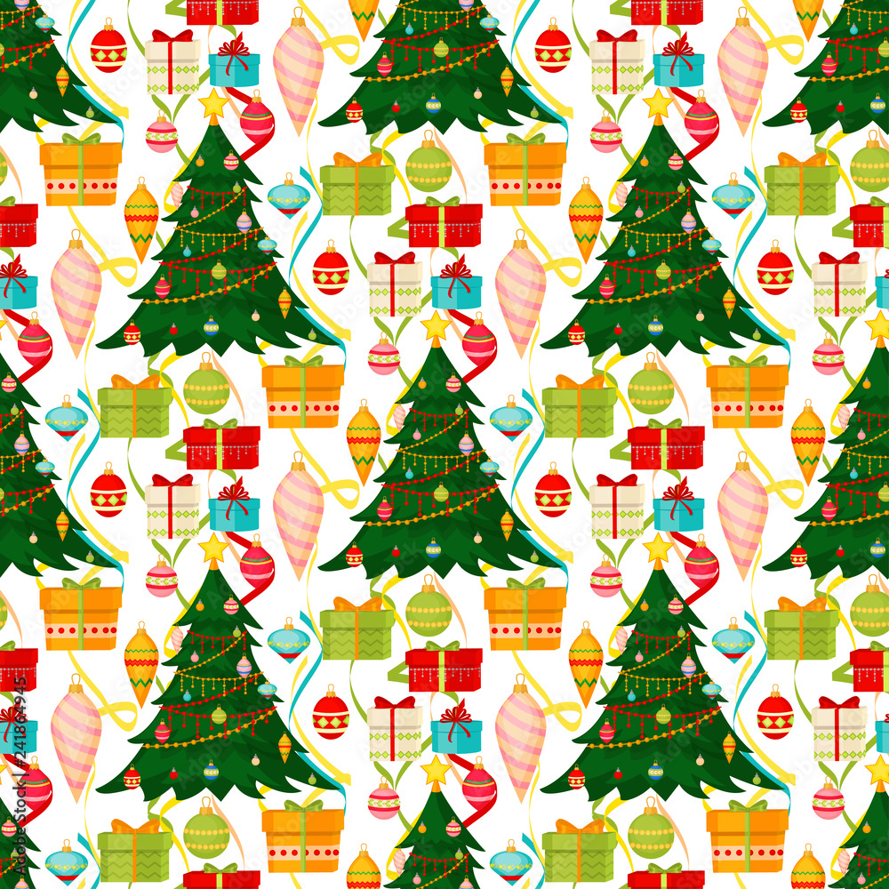 Christmas seamless pattern Merry Christmas and Happy New Year winter holiday background decorative paper vector illustration.