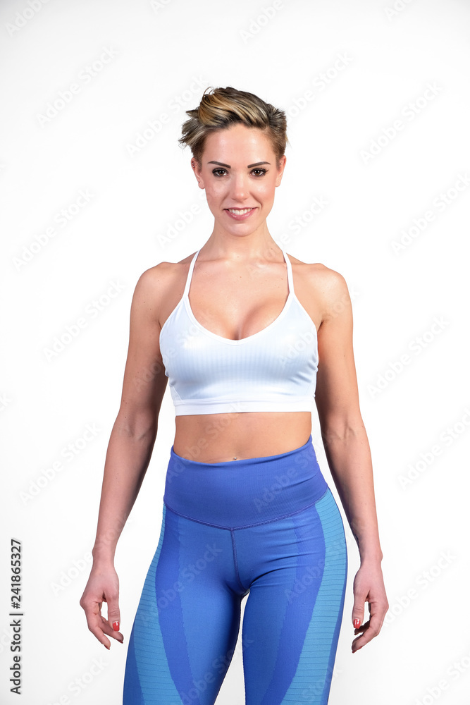 The body sports an attractive girl on white background The body sports an attractive girl on white background