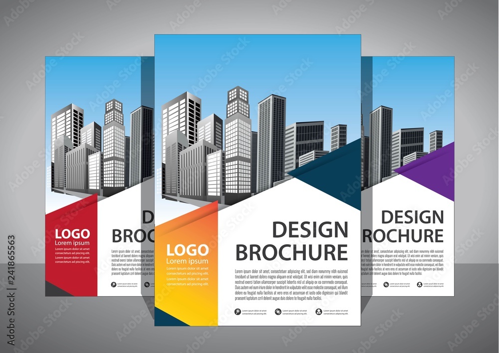 Business abstract vector template. Brochure design, cover modern layout, annual report, poster, flyer in A4 with colorful triangles, geometric shapes for tech, science, market with light background