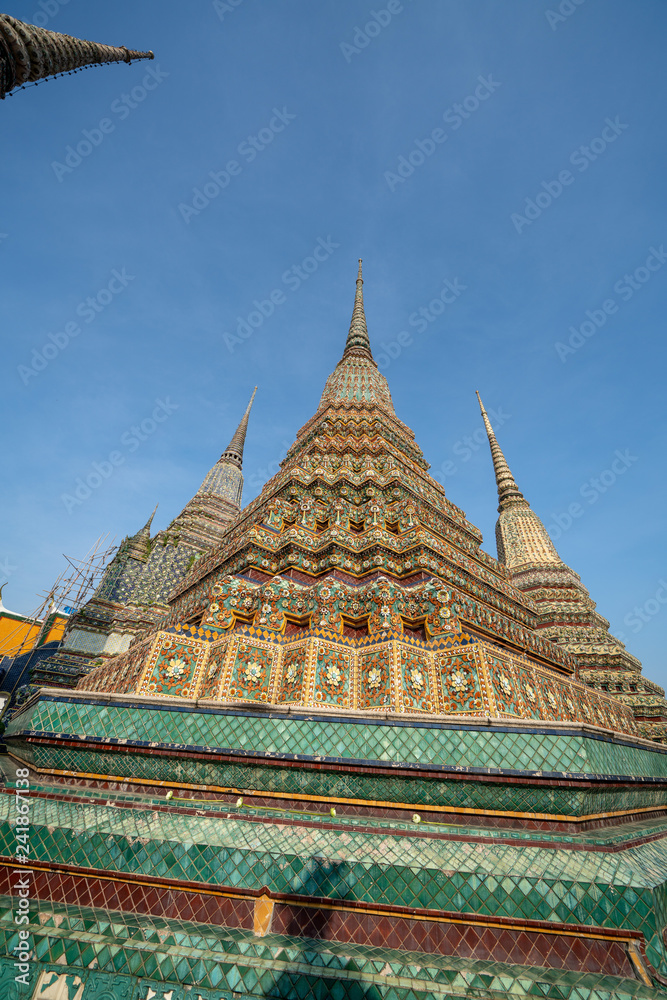 Towers at Wat Po Temple in Bangkok, Thailand