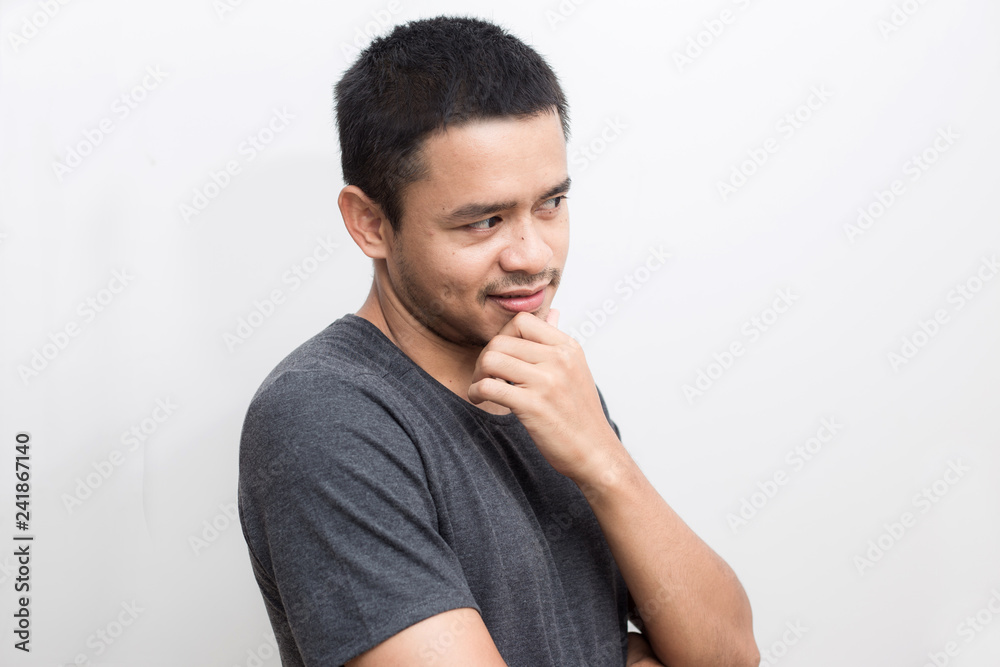 Fashion asian mustache man posting on white background Fashion asian mustache man posting on white background