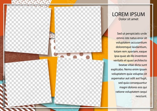 Template for photo collage in modern style. Frames for clipping masks is in the vector file. Template for a photo album with square shapes frames
