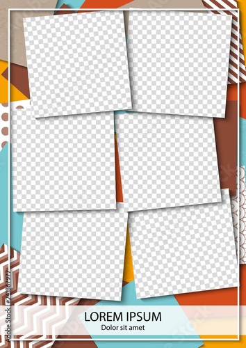 Template for photo collage in modern style. Frames for clipping masks is in the vector file. Template for a photo album with square shapes frames