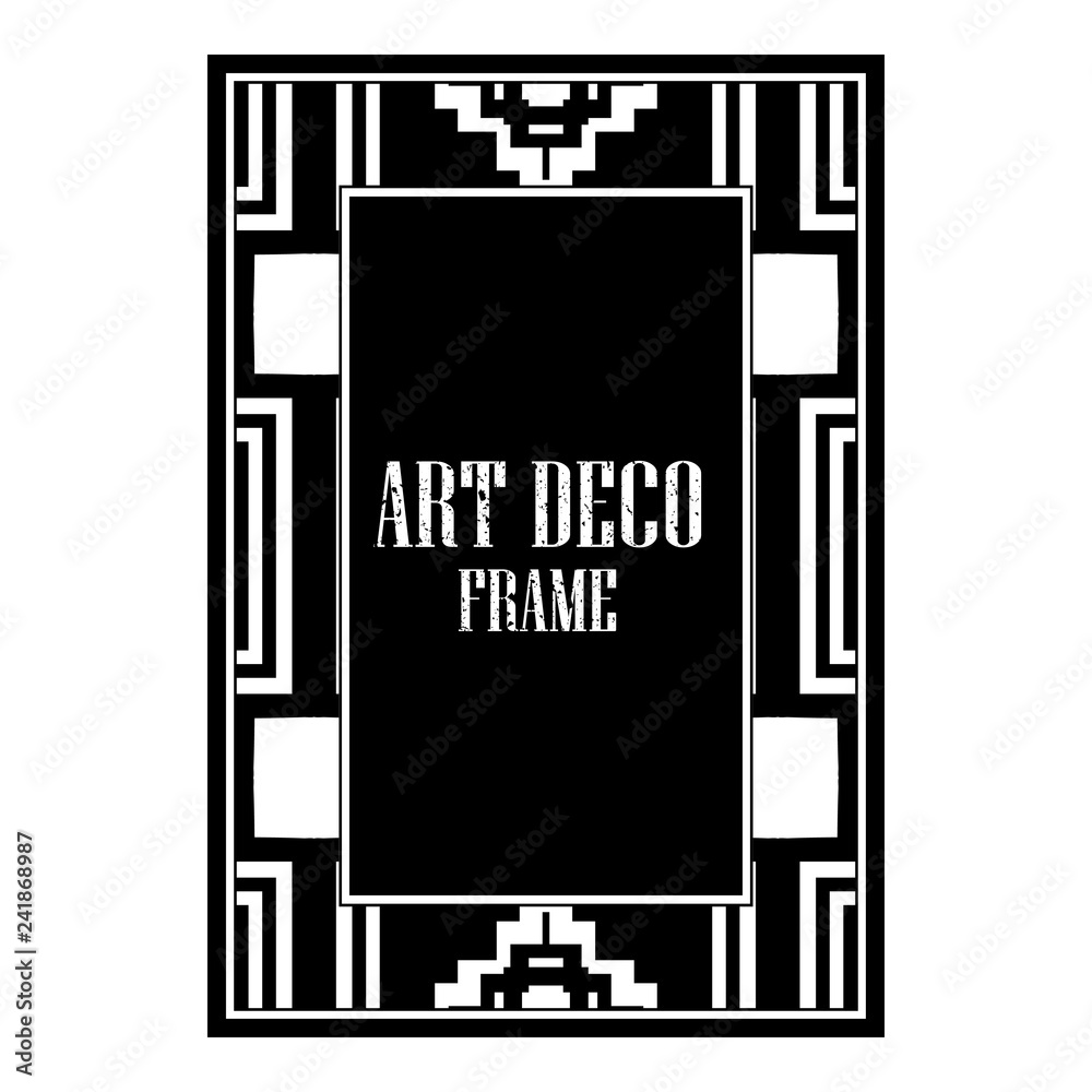 Obraz premium Vintage retro style invitation in Art Deco. Art deco golden border and frame. Creative template in style of 1920s. Vector illustration. EPS 10