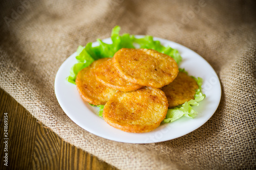 potato pancakes with lettuce leaves in a plate