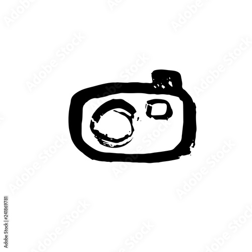 Camera grunge icon. Vector photocamera dry brush illustration.