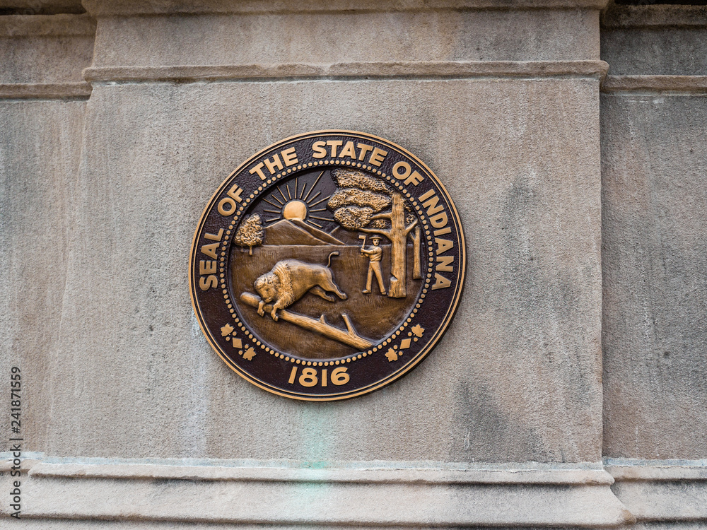 State seal on concrete wall, Indianapolis Indiana State seal on concrete wall, Indianapolis Indiana