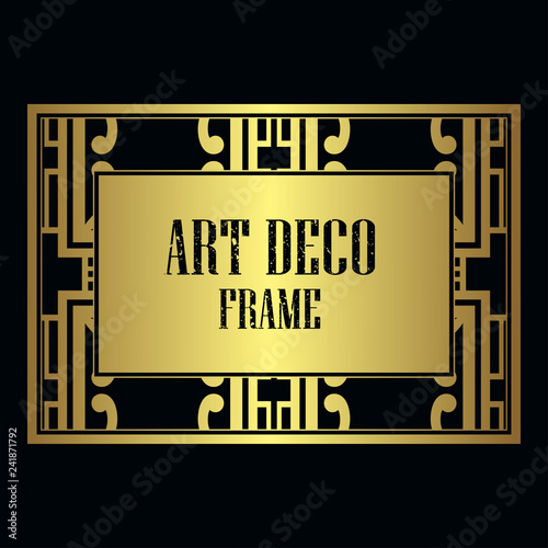 Vintage retro style invitation in Art Deco. Art deco golden border and frame. Creative template in style of 1920s. Vector illustration. EPS 10