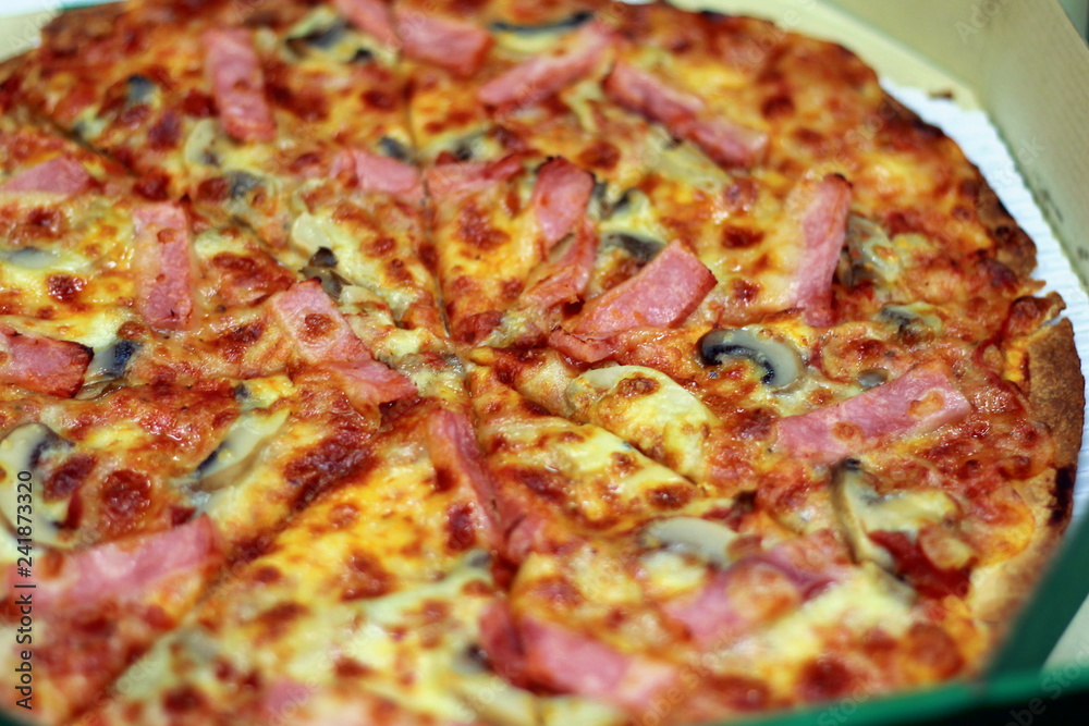 pizza in a cardboard box from above pizza delivery pizza in a cardboard box from above pizza delivery