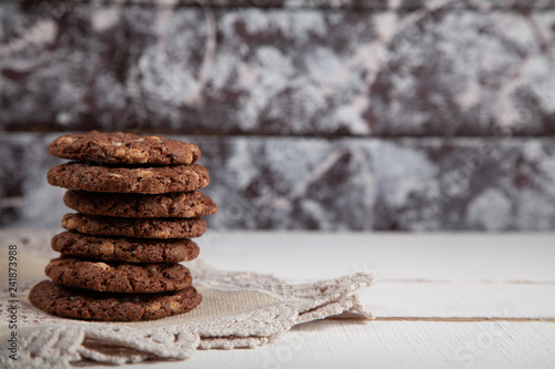 Round homemade cookies made from cocoa and nuts.