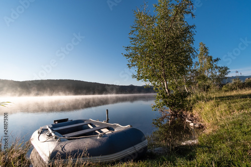 Morning fog, High Tainty Lake, Kazakhstan