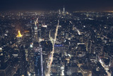 Aerial view of New York City at night, color toned picture, USA.