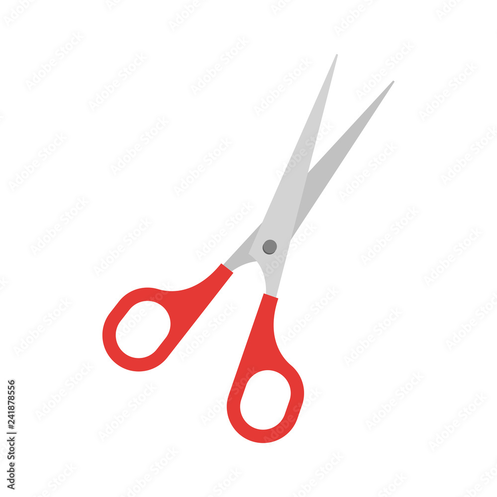 Red scissors vector icon in flat style Red scissors vector icon in flat style