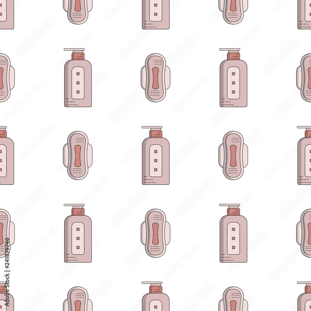 Vector seamless flat pattern of feminine hygiene items for menstruation Vector seamless flat pattern of feminine hygiene items for menstruation