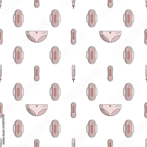 Vector seamless flat pattern of feminine hygiene items for menstruation