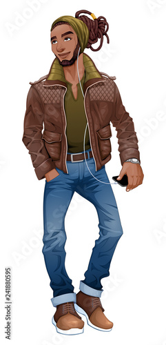 Fashion boy listening the music by auricular