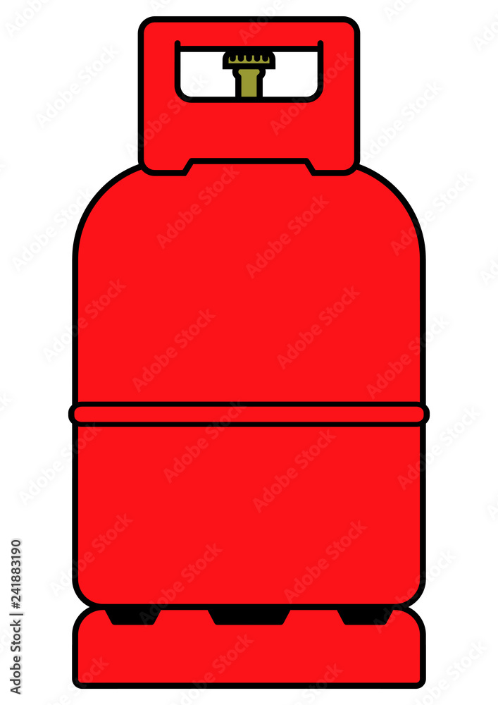 gz270 GrafikZeichnung - german - Rote Staplergas / Treibgas /  Propangasflasche (Pfandflasche / Leihflasche) Propan: 11 kg Gasflasche  (C3H8) - english - gas bottle - simple template - g7007 Stock Illustration