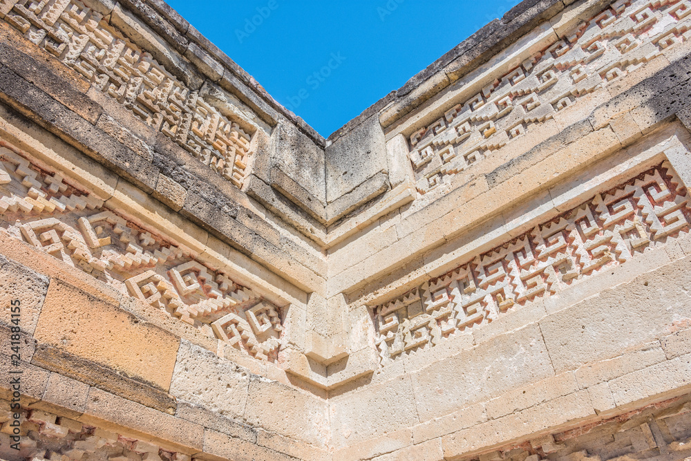 The ancient Grecas of the incredible Archaeological Site of Mitla in Oaxaca Mexico