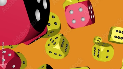 Red and Yellow Dice Collided, Animation on Orange Background