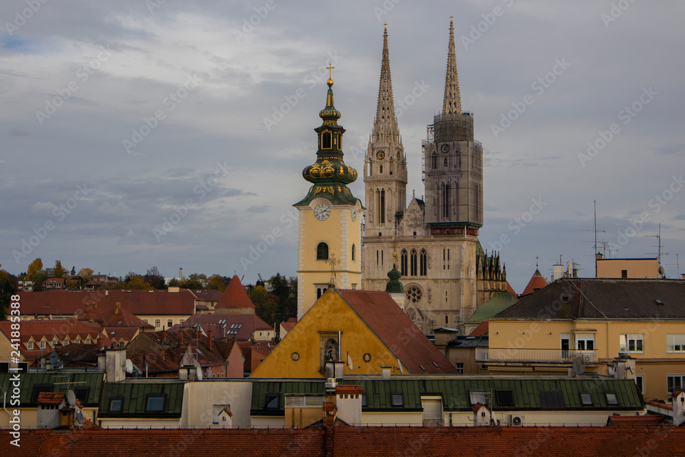 Awesome view on Zagreb Cathedral in lower town, Croatia