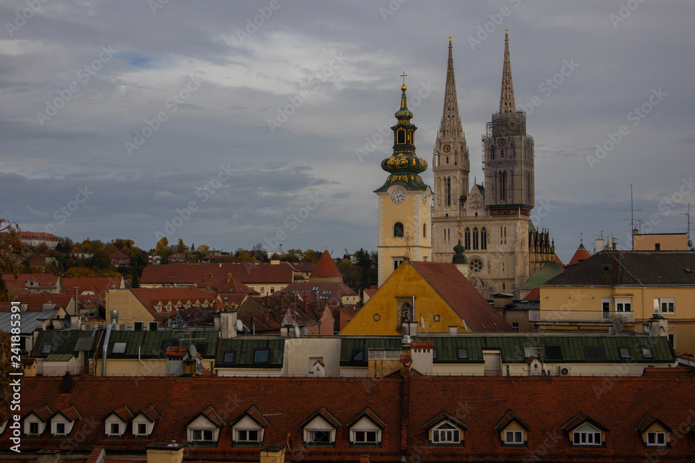Awesome view on Zagreb Cathedral in lower town, Croatia