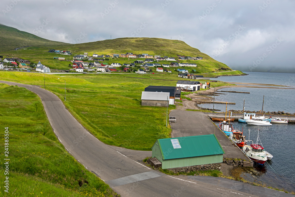 Hosvik Village in Faroese island of Streymoy as seen from the harbor Hosvik Village in Faroese island of Streymoy as seen from the harbor