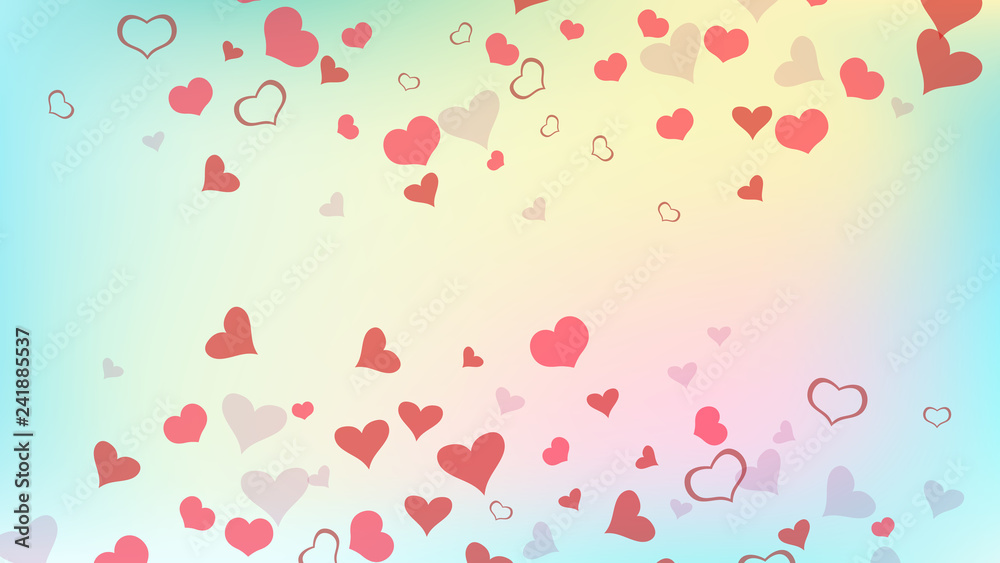 Red hearts of confetti are flying. The idea of wallpaper design, textiles, packaging, printing, holiday invitation for birthday. Festive background. Red on Gradient background Vector. Red hearts of confetti are flying. The idea of wallpaper design, textiles, packaging, printing, holiday invitation for birthday. Festive background. Red on Gradient background Vector.