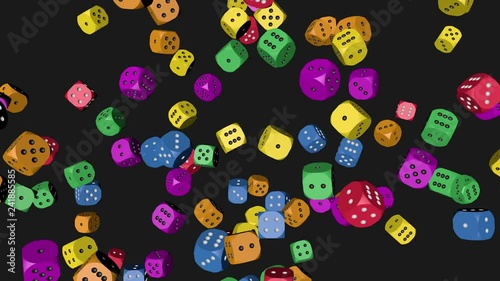 Rainbow Color Dice Collided, Animation on Black Background 4K