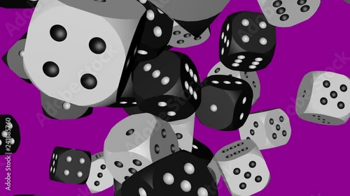 Black and White Dice Collided, Animation on Purple Background