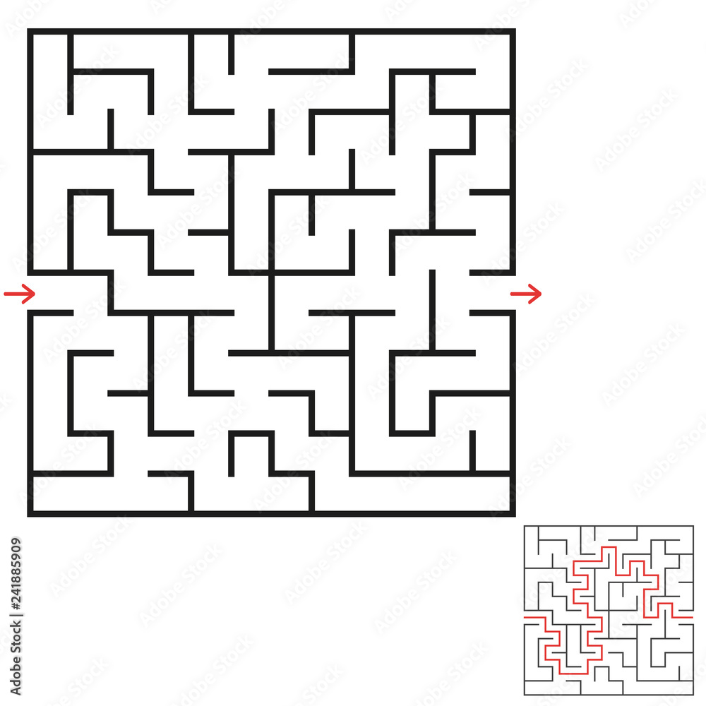 A square labyrinth. An interesting and useful game for children and adults. A simple flat vector illustration on a white background. With the decision.