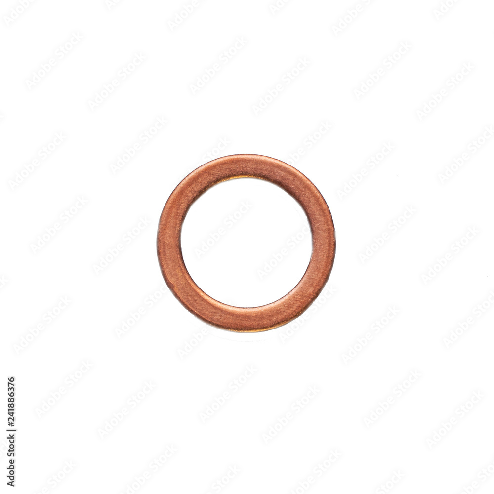 Copper washers on a white background Copper washers on a white background