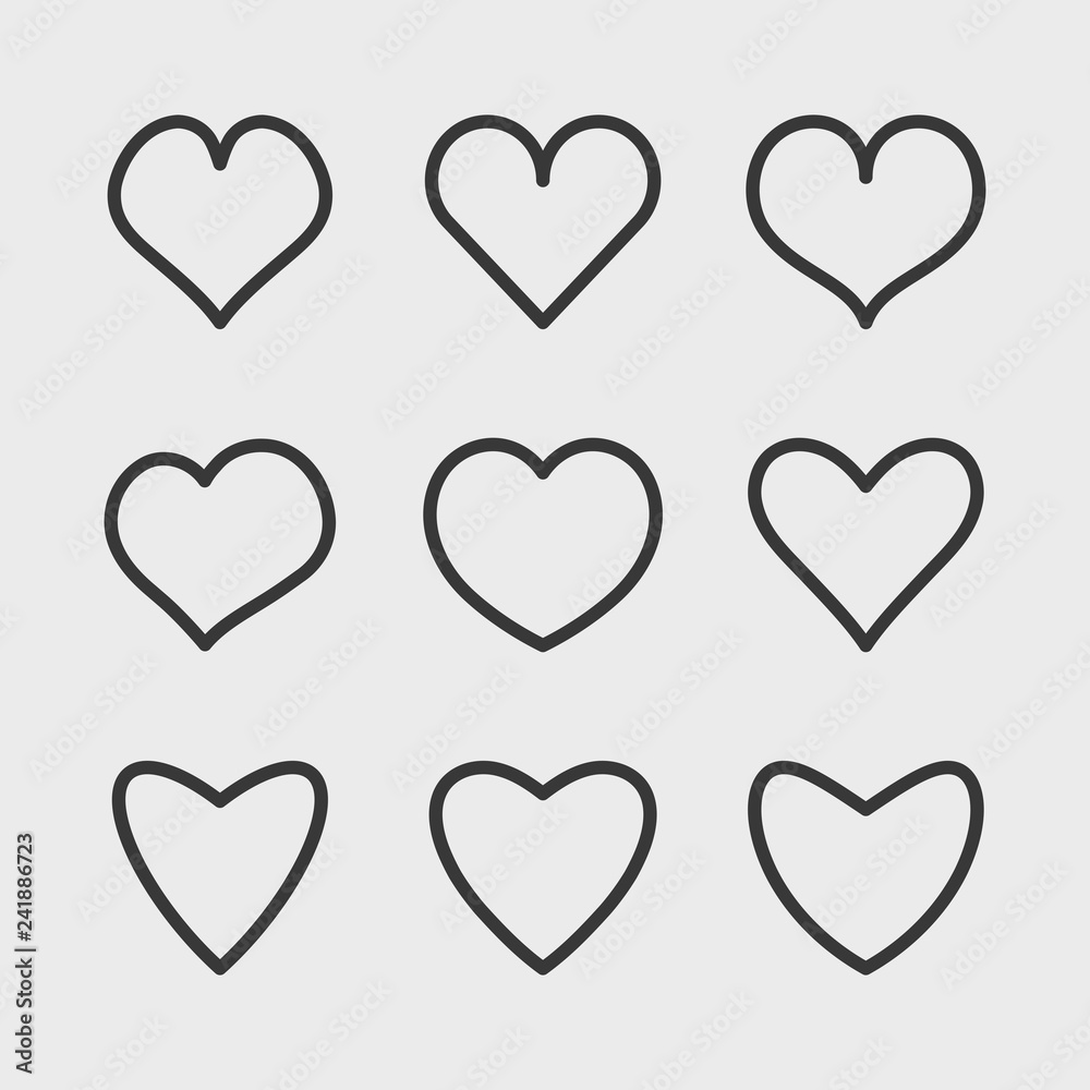 Vector linear hearts icons set. Simple symbols for your design.